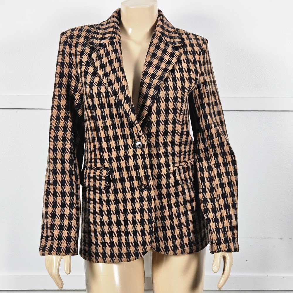 VICI Womens Brown Multi Color Houndstooth Two Button Structured Blazer Size S